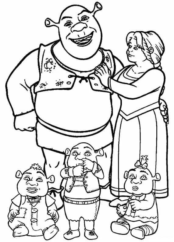 Funny Shrek With Family coloring page