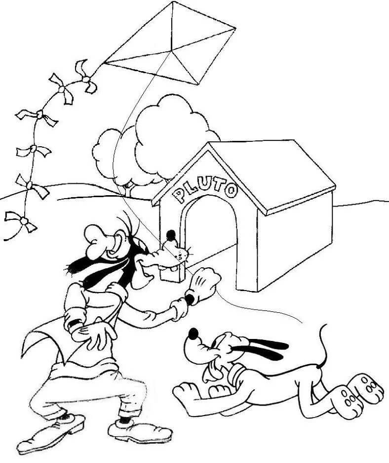 Goofy Playing Kite coloring page