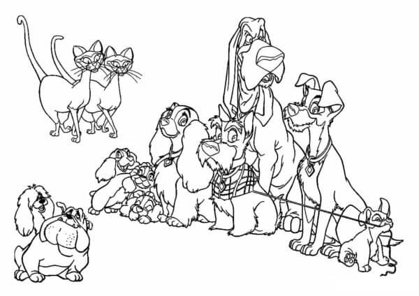Lady And The Tramp With Friends coloring page - Download, Print or ...