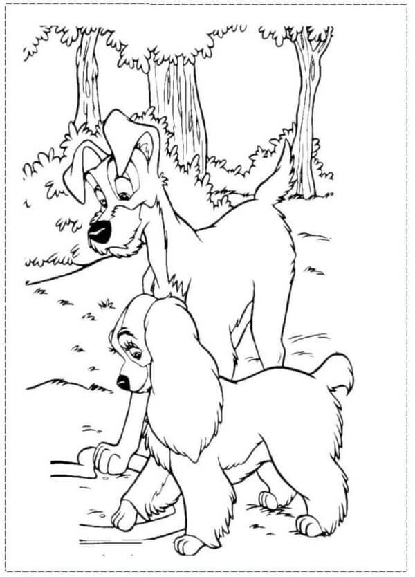 Lady And The Tramp in Forest coloring page