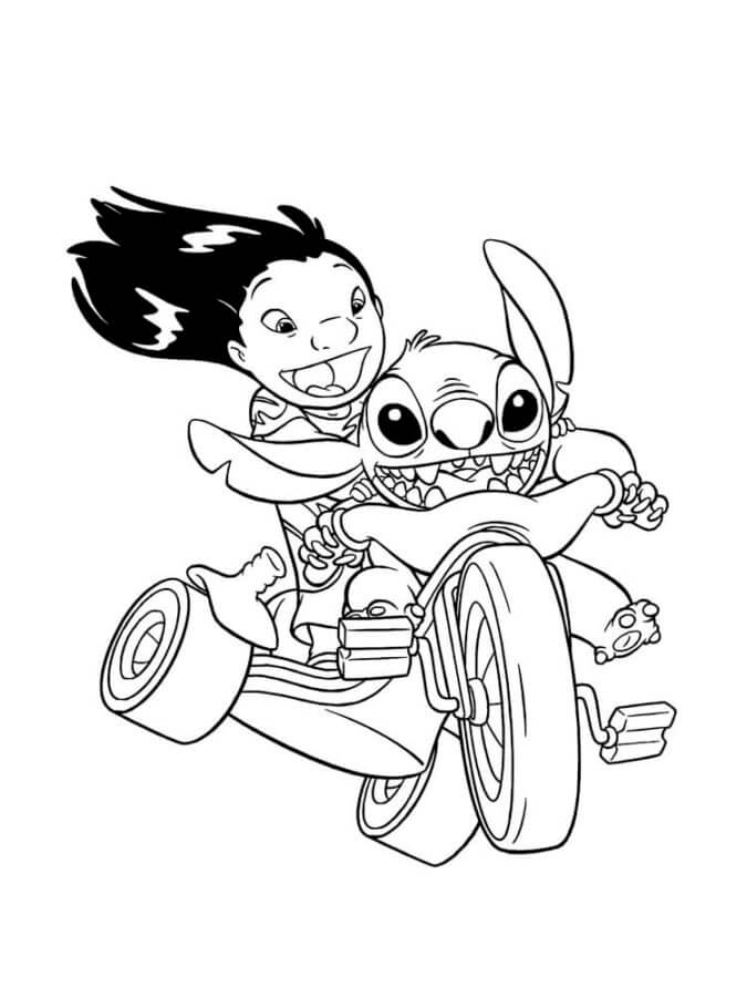 Lilo And Stitch Have Fun Riding a Bike coloring page