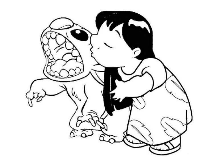 lilo kissing stitch coloring pages