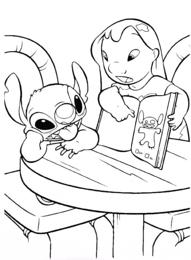 Lilo Tries To Teach An Alien Friend To Read coloring page