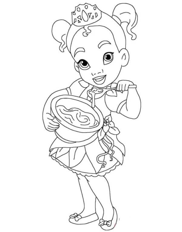 Little Tiana Eating coloring page