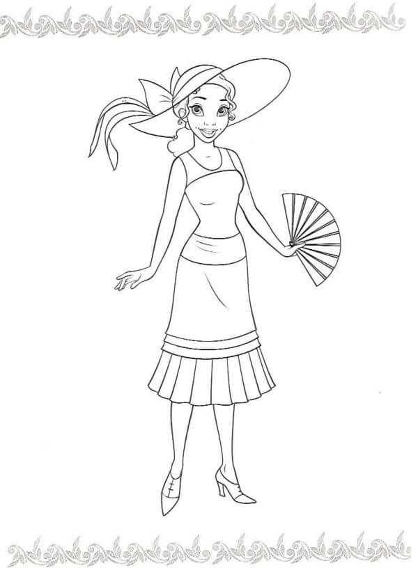 Princess Tiana Holding Fan coloring page