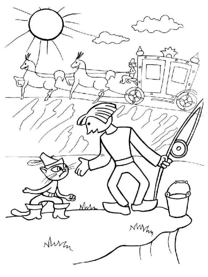 Puss in Boots And The Marquis on a Fishing Trip coloring page