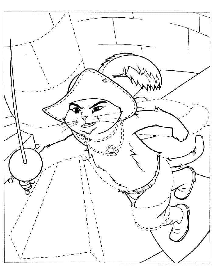 Puss in Boots Runs Up The Stairs coloring page