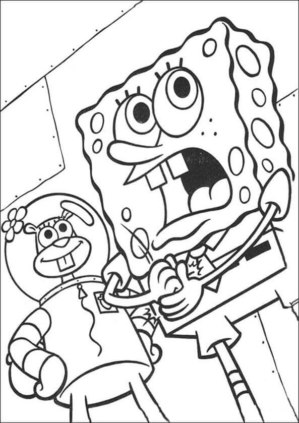 Sandy Cheeks And Scared SpongeBob coloring page - Download, Print or ...