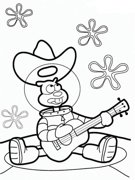 Sandy Cheeks Playing Guitar coloring page