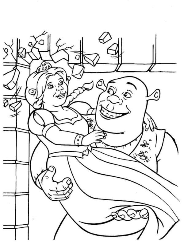 Shrek Holding Fiona coloring page