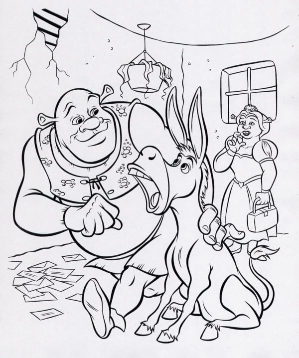 Shrek With Donkey And Fiona coloring page