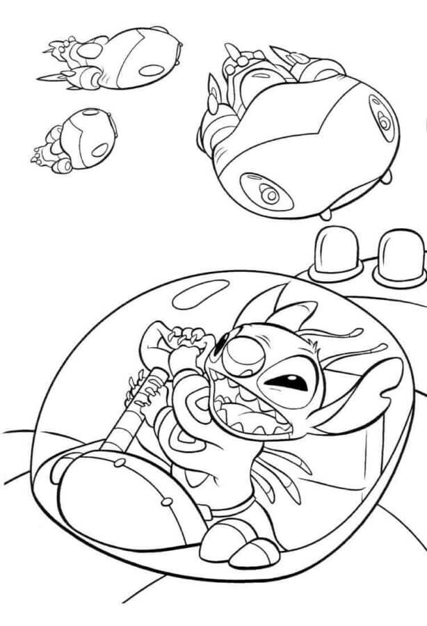 Stitch Driving UFO coloring page