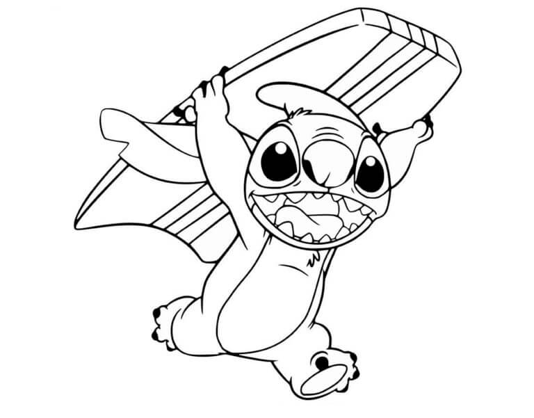 Stitch Rushes To The Waves coloring page