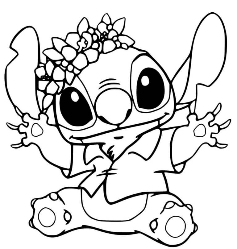 Stitch With Flowers coloring page