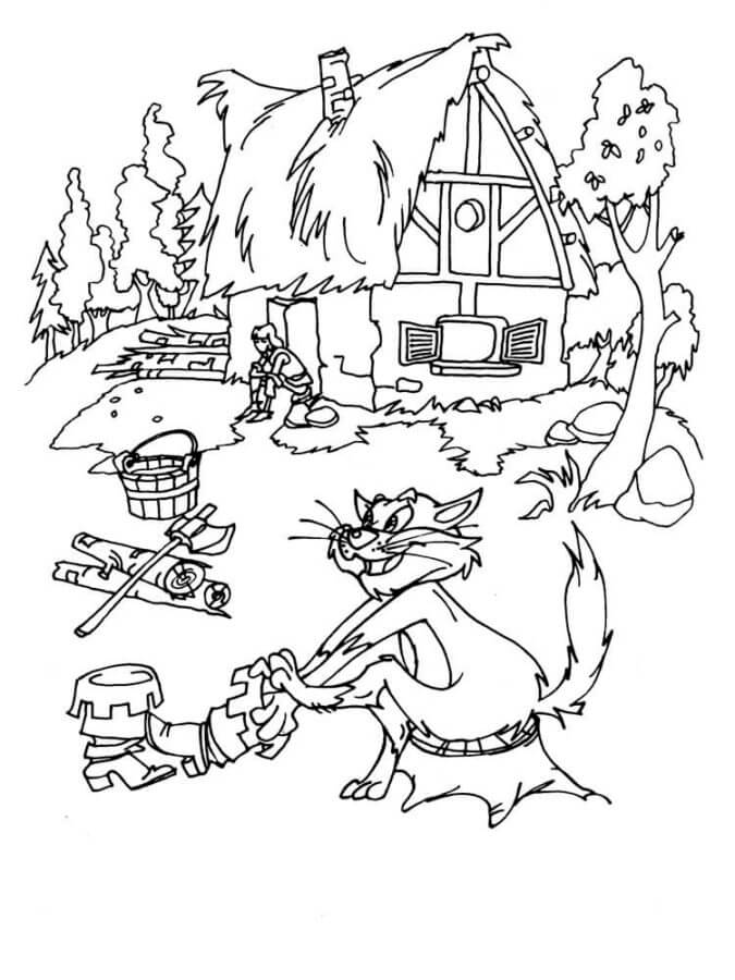 The Cat Puts On Boots coloring page