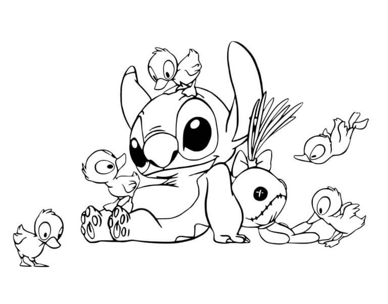 The Ducklings Are Playing With Stitch coloring page - Download, Print or  Color Online for Free