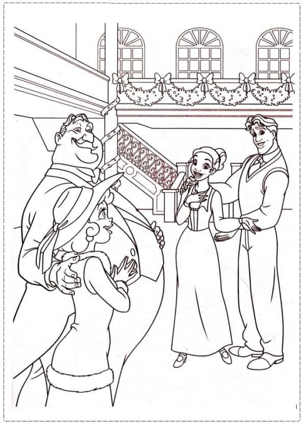 The Prince And Princess Meet Her Friend Charlotte And Her Father coloring page