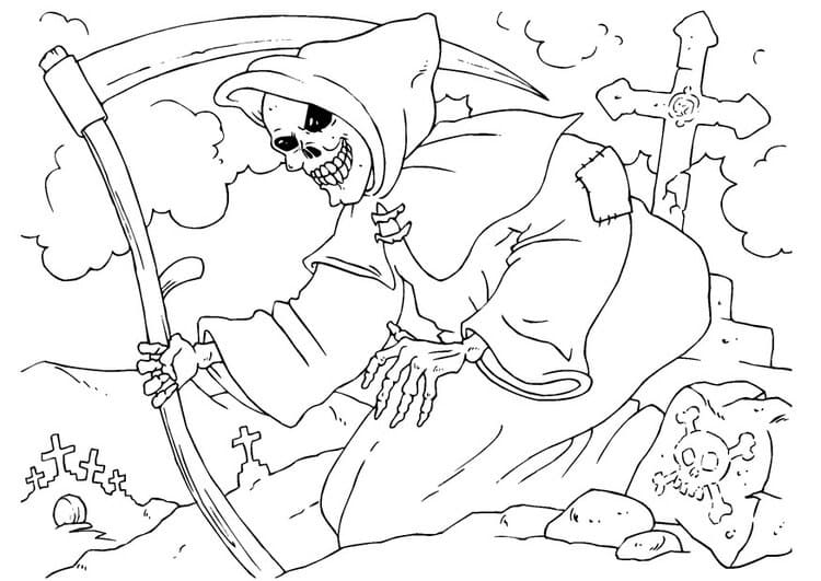 A Halloween Grim Reaper coloring page