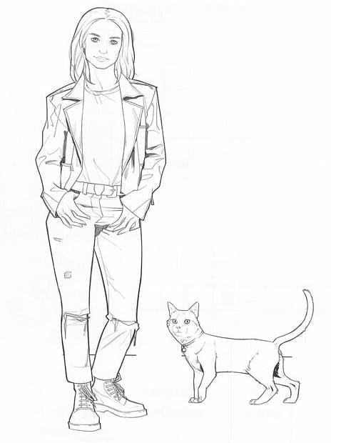 Captain Marvel an Cat coloring page