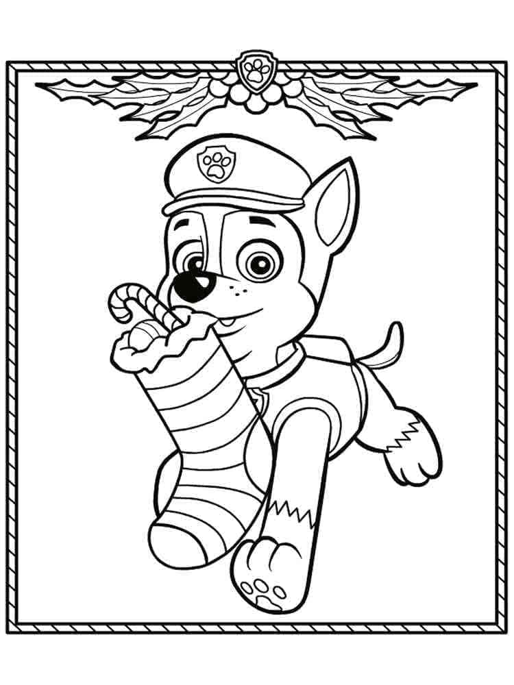 Chase Paw Patrol on Christmas coloring page