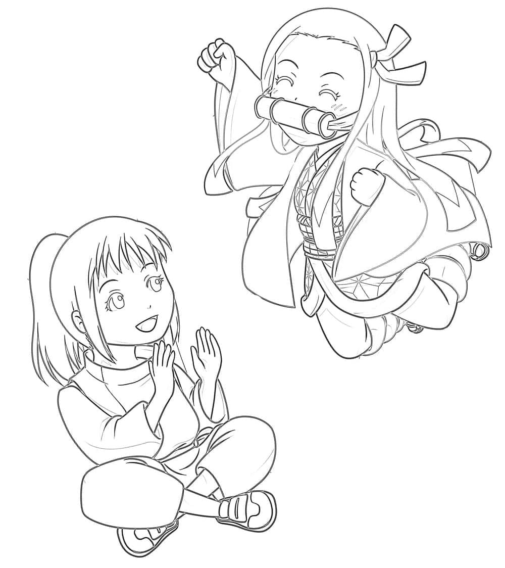 Chihiro and Nezuko coloring page Download, Print or Color Online for Free