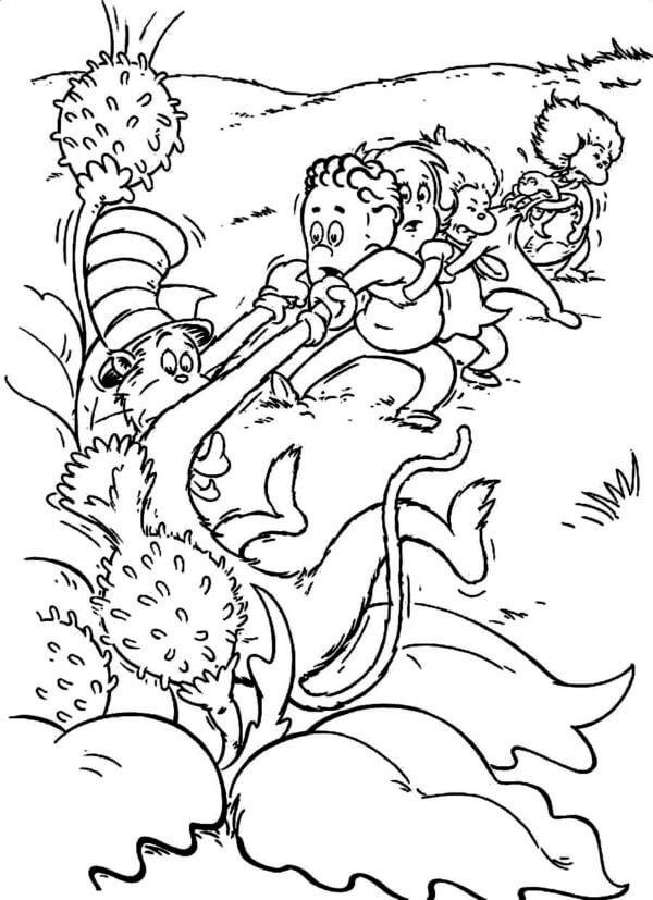 Children, Together With Little Things, Try To Save The Cat From Poisonous Plants coloring page