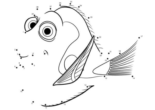 Connect the Dots in the Correct Order and Color the Dory Fish coloring page