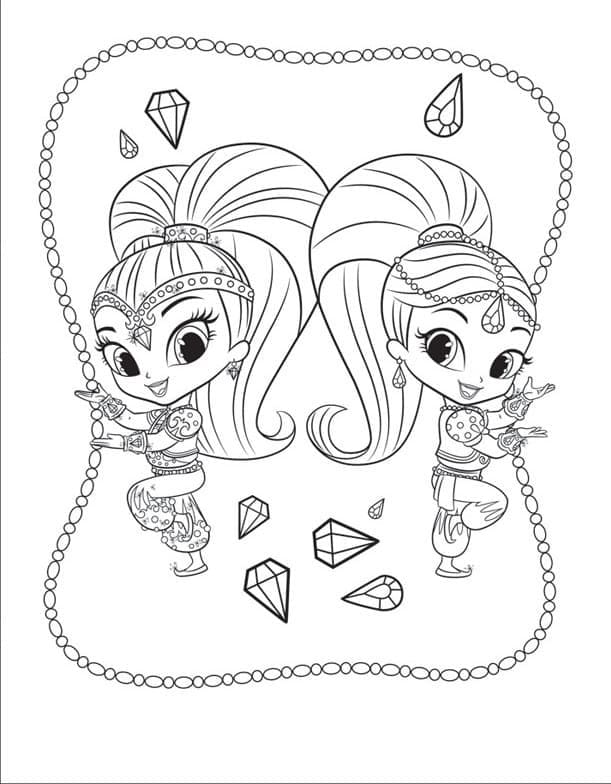 Dancing Shimmer and Shine coloring page