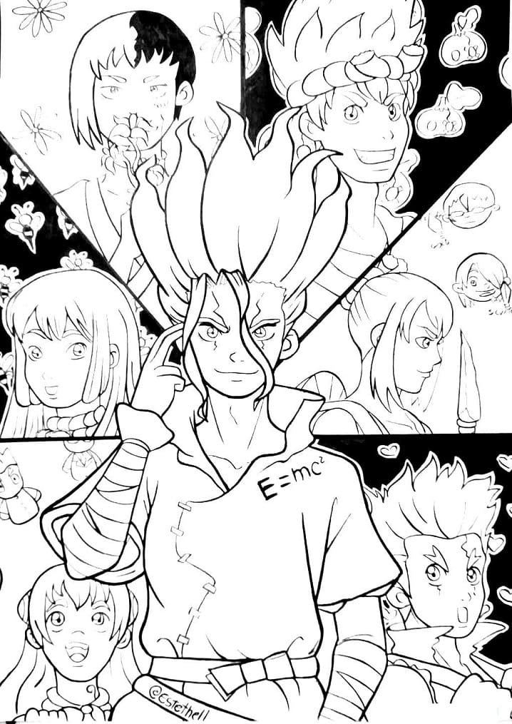 Dr Stone Characters coloring page