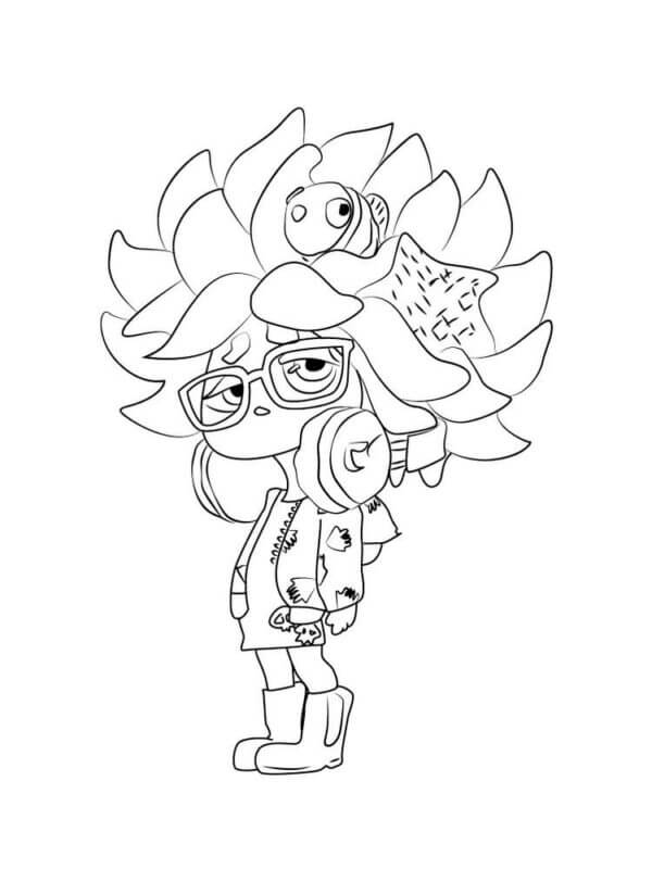 Elegant Squid and Fish Hairstyle coloring page