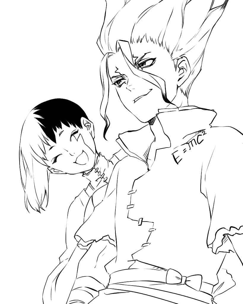 Gen Asagiri and Senku Ishigami from Dr Stone coloring page