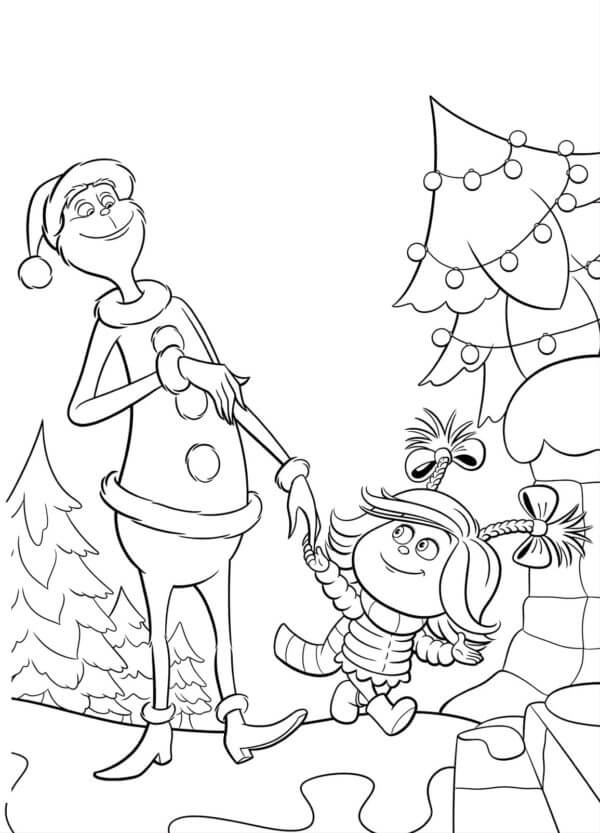 Girl Trying to Fix the Evil Grinch coloring page