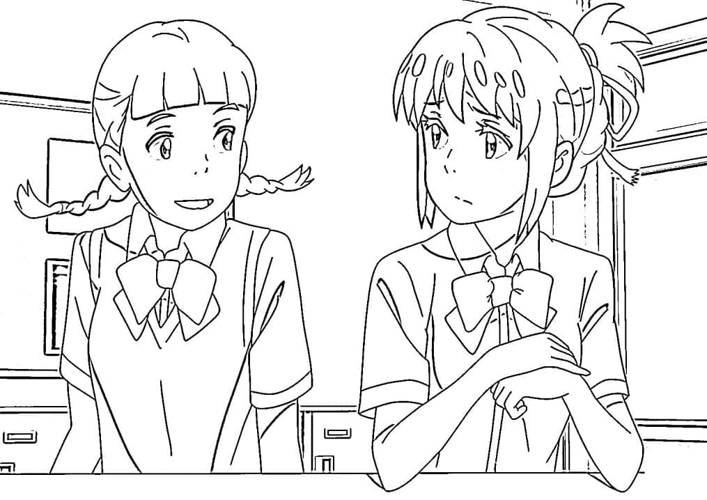 Girls from Anime Your Name coloring page