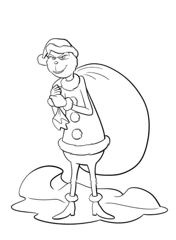 Grinch With A Big Bag Of Gifts coloring page