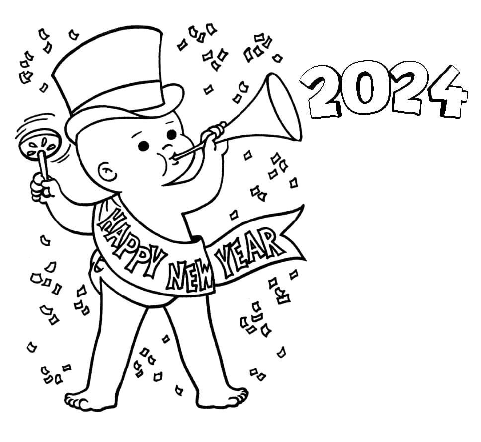 Happy New Year 2024 For Kids Coloring 