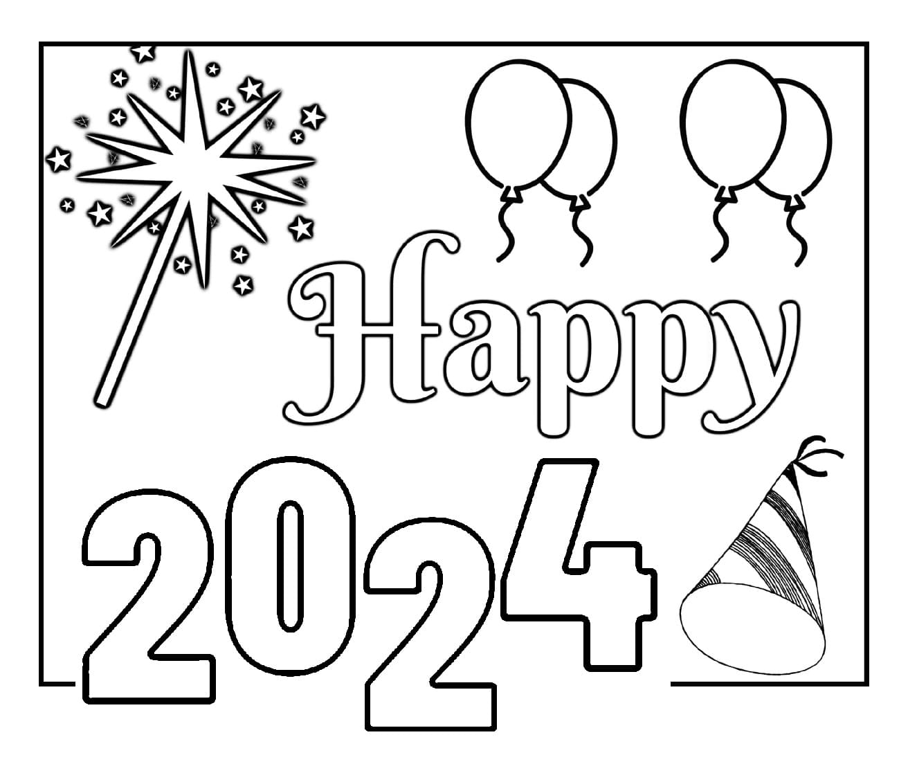 Happy New Year 2024 Coloring Page for Kids