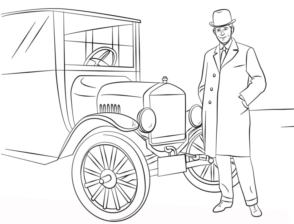 Henry Ford and Model T Car coloring page