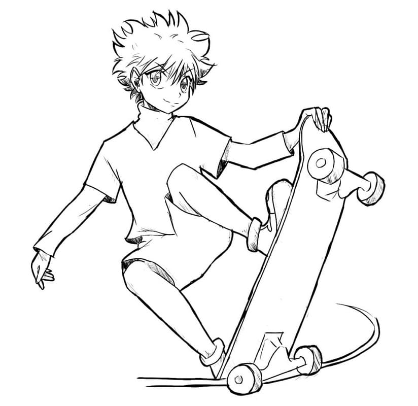 Killua Zoldyck on Skateboard coloring page