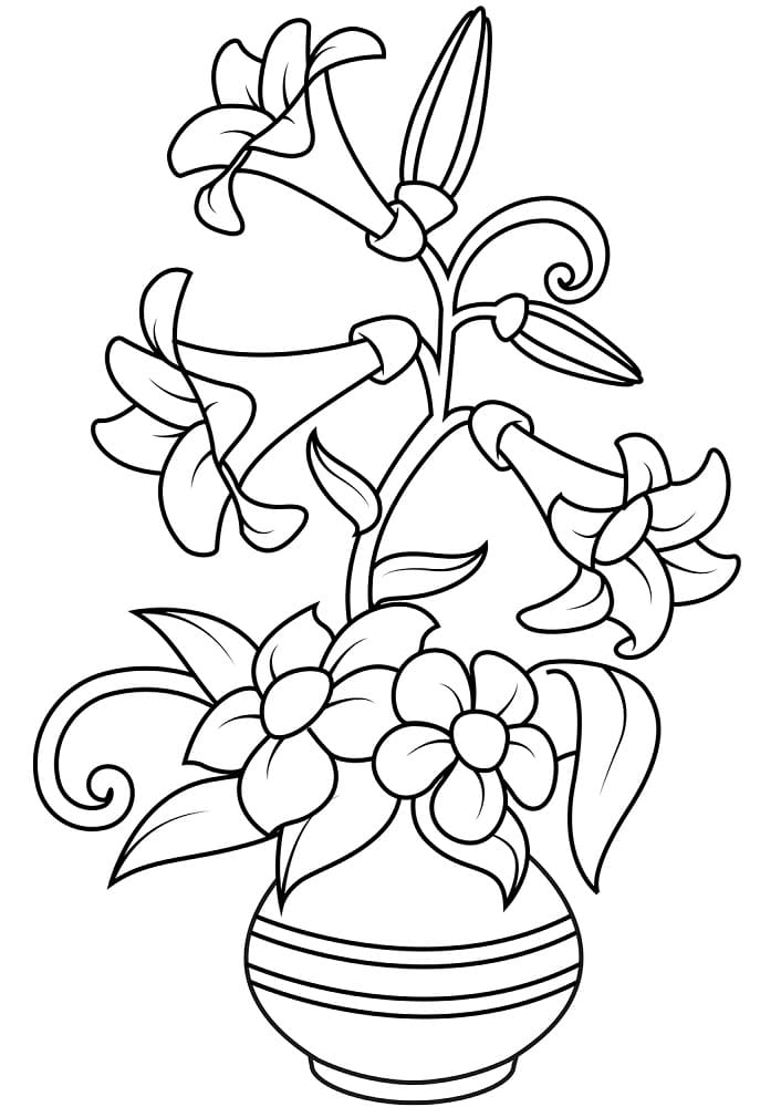 Lilies in Vase coloring page