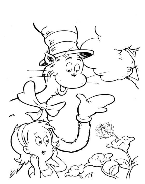 Loving Cat In Hat Tells Girl About Insects Coloring Page - Download 