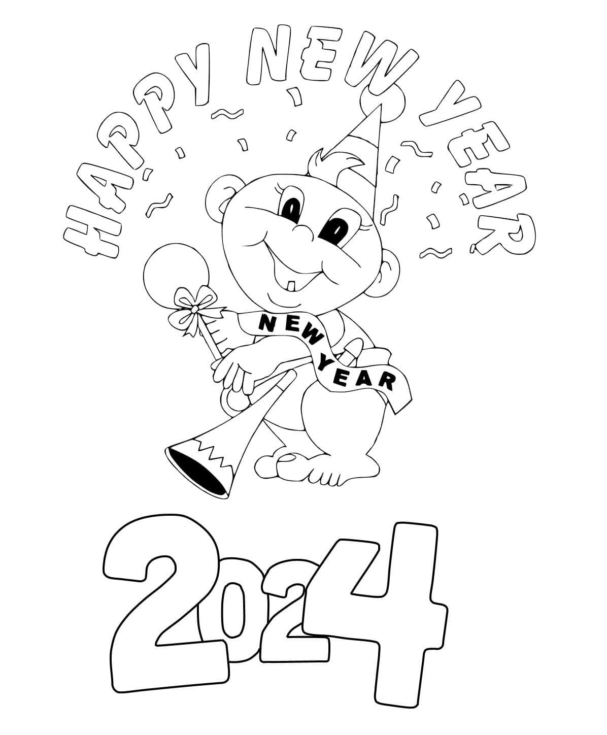 New Year 2024 coloring page Download, Print or Color Online for Free
