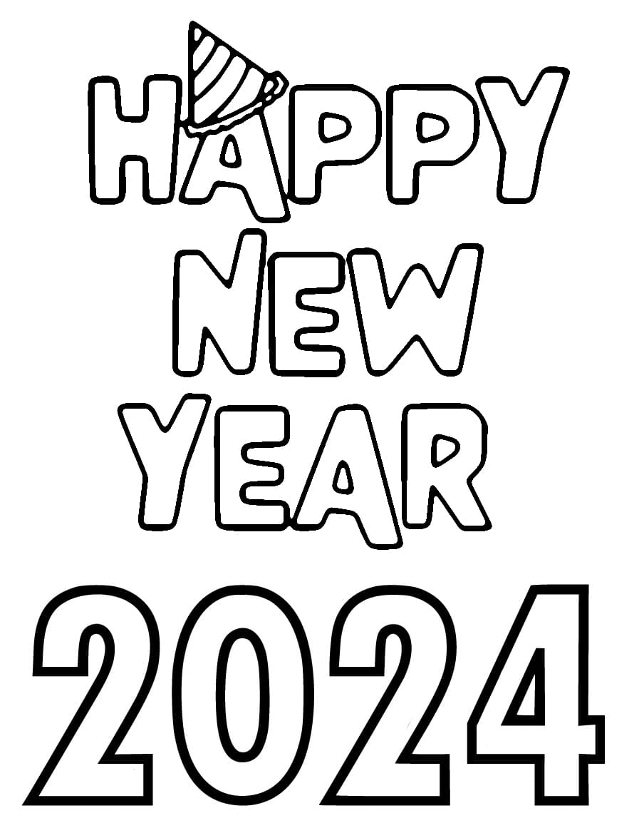 New Year 2024 Image coloring page Download, Print or Color Online for
