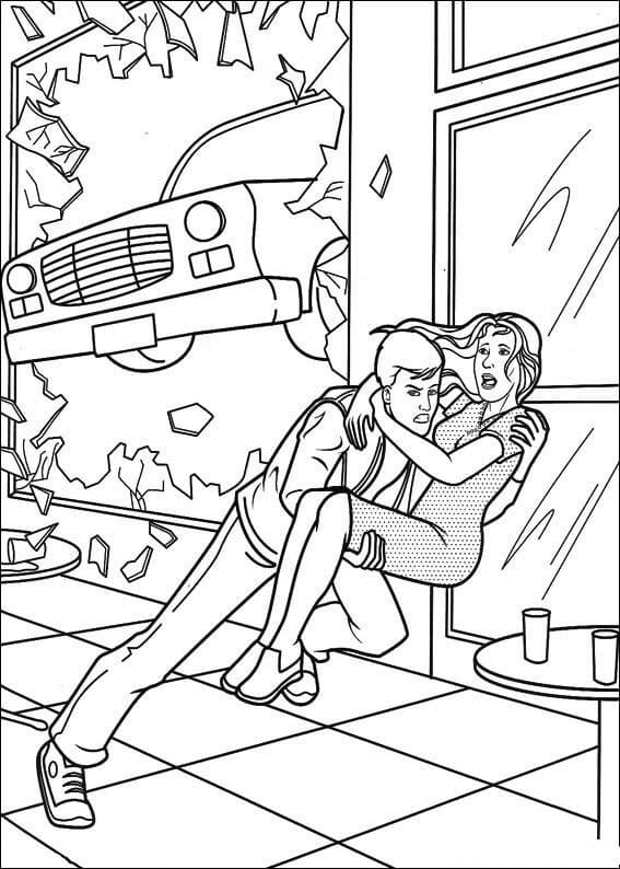 Peter Parker Saves a Girl coloring page