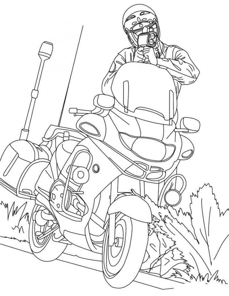 Policeman and Motorcycle coloring page