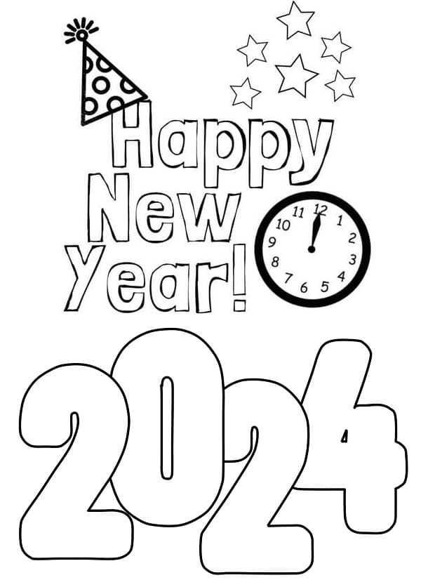 Print Happy New Year 2024 Coloring Page - Download, Print Or Color