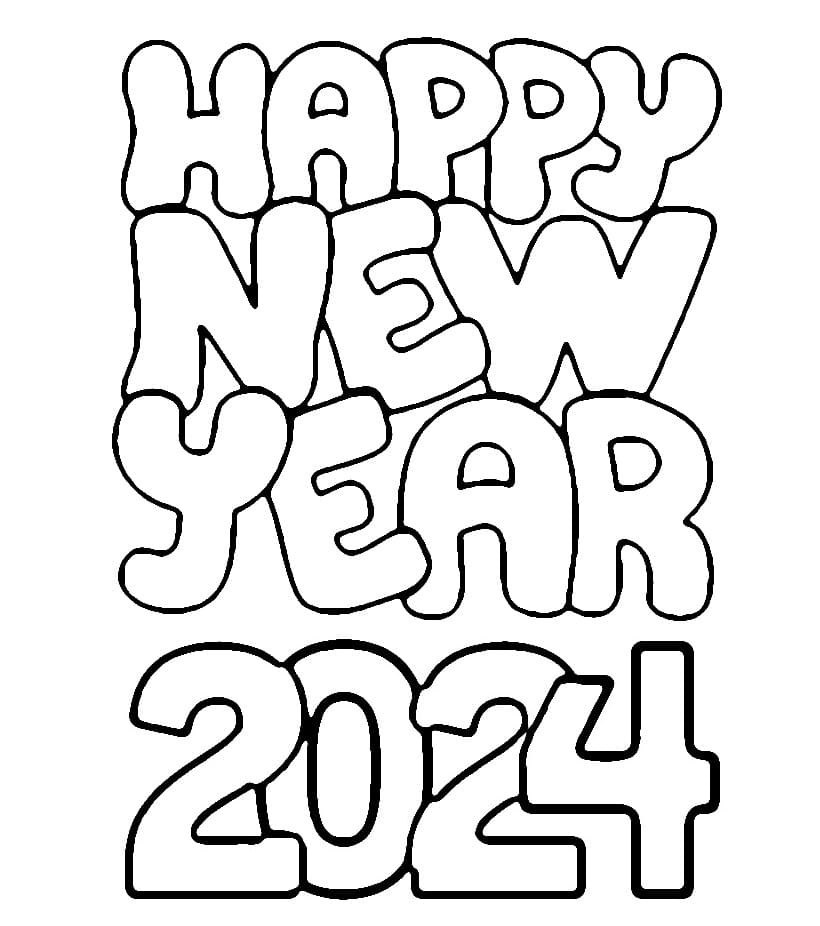 Happy New Year 2024 Coloring Pages - Coloringlib