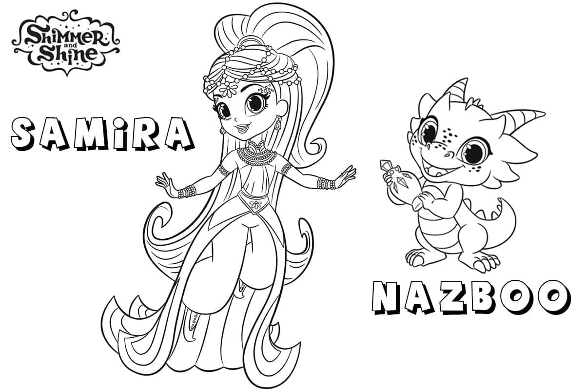 Samira and Nazboo from Shimmer and Shine coloring page