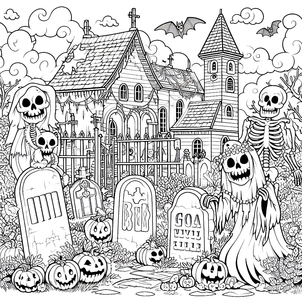 Scary Halloween Cemetery coloring page - Download, Print or Color ...