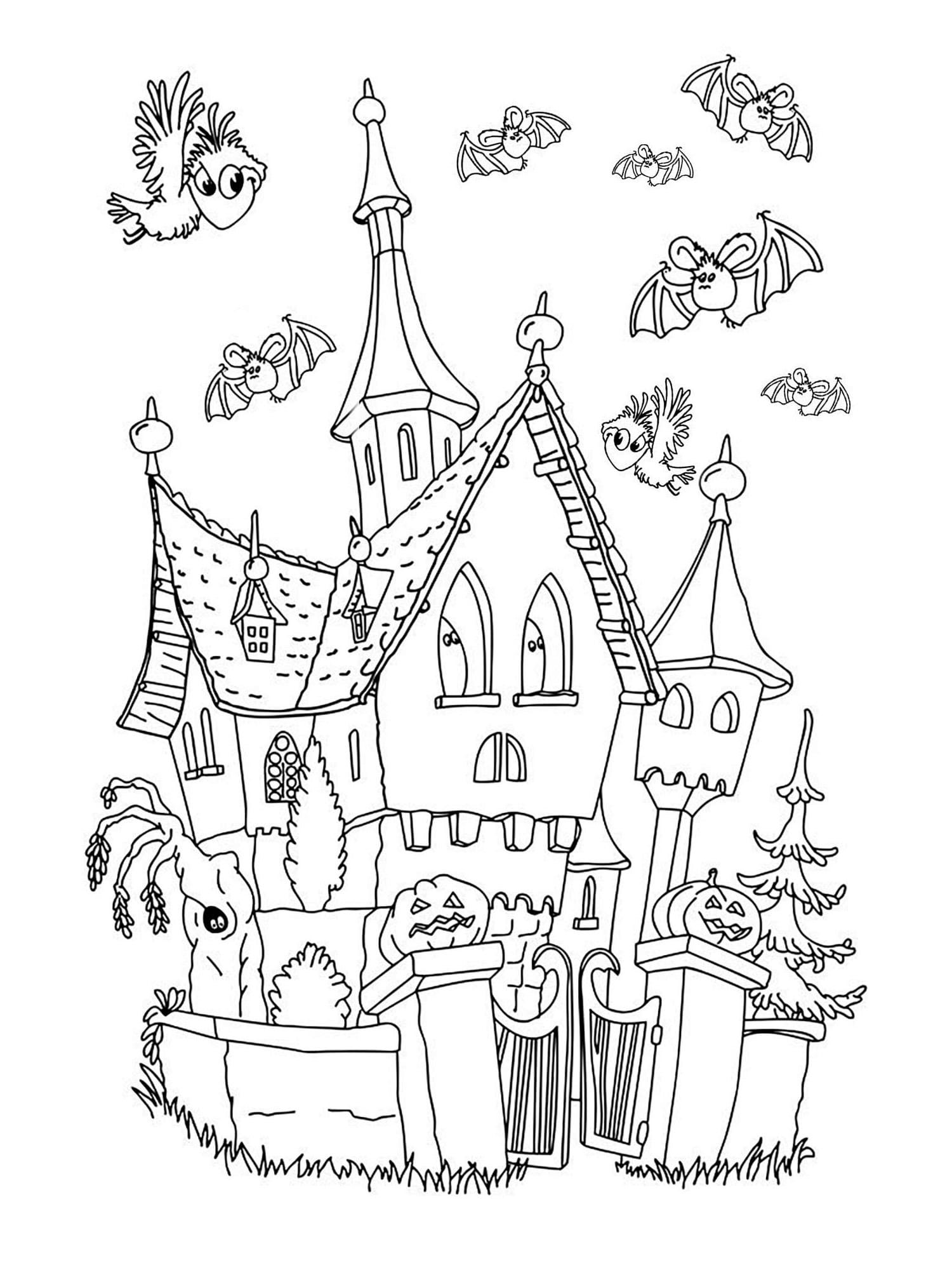 haunted house coloring page in pdf