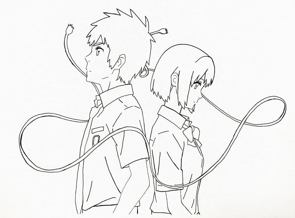 Taki Tachibana and Mitsuha Miyamizu from Your Name coloring page